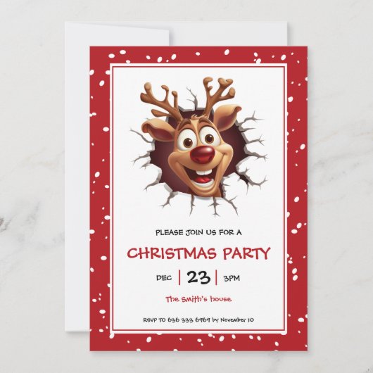 Funny Rudolph Reindeer Noël Invitation (Devant)