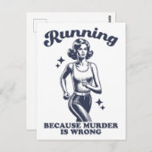 Funny Running Because Murder Is Wrong Retro Briefkaart (Voorkant / Achterkant)
