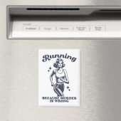 Funny Running Because Murder Is Wrong Retro Magneet (Insitu (Vaatwasser))