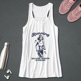 Funny Running Because Murder Is Wrong Retro Tanktop