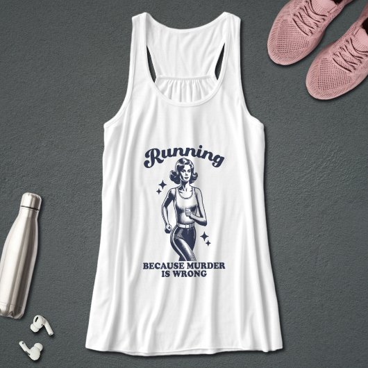 Funny Running Because Murder Is Wrong Retro Tanktop