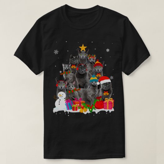 Funny Russian Blue Christmas Tree Pet Cat Lover Gi T-shirt (Design voorkant)