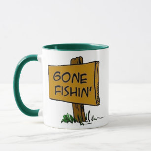 Funny Rustic Fun Gone Fishin Expressions Logo Mok
