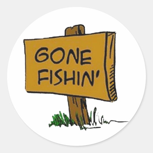 Funny Rustic Fun Gone Fishin Expressions Logo Ronde Sticker (Voorkant)