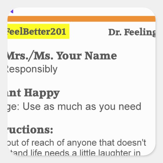 Funny rx recept vierkante sticker (Voorkant)