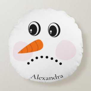 Funny Sad / Happy Snowman Face Monogramname Rond Kussen