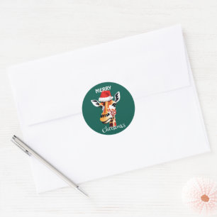 Funny Safari dieren Giraffe kerstfeest Ronde Sticker