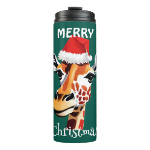 Funny Safari dieren Giraffe kerstfeest Thermosbeker