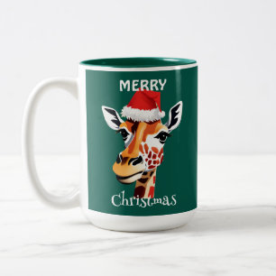 Funny Safari dieren Giraffe kerstfeest Tweekleurige Koffiemok