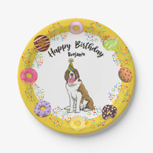 Funny Saint Bernard Dog Donuts Birthday Party Papieren Bordje