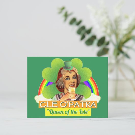 Funny Saint Patrick's Day Cleopatra Pun Irish Briefkaart (Staand voorkant)