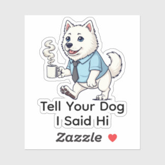 Funny Samoyed Dog Business Suit Coffee  Sticker