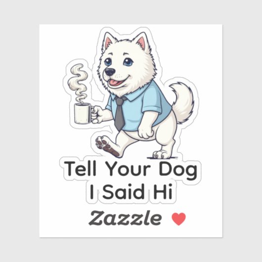 Funny Samoyed Dog Business Suit Coffee  Sticker (Vel)