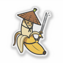 Funny Samurai Banana Ronin Cartoon Illustration Sticker