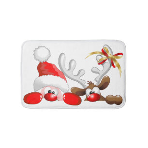Funny Santa and Reindeer Cartoon Badmat
