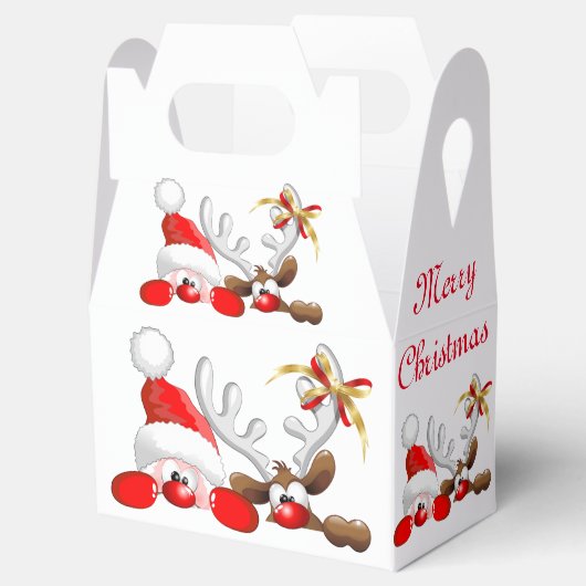 Funny Santa and Reindeer Cartoon Bedankdoosjes (Geopend)