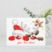 Funny Santa and Reindeer Cartoon Bedankkaart (Staand voorkant)