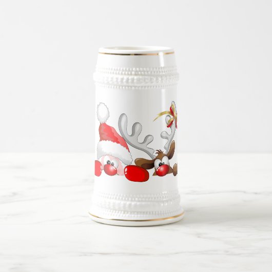 Funny Santa and Reindeer Cartoon Beer Stein Bierpul (Center)
