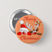 Funny Santa and Reindeer Cartoon Button (Voorkant /achterkant)