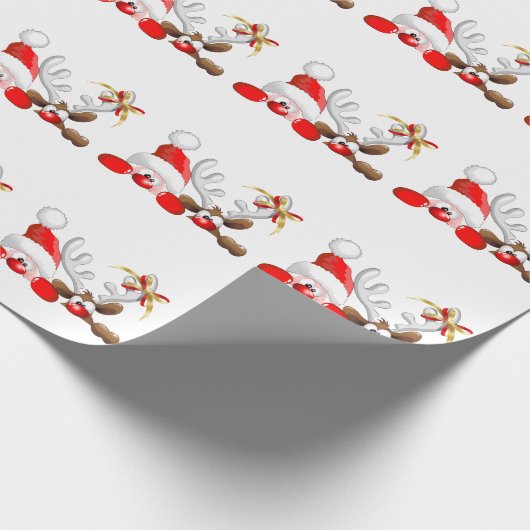 Funny Santa and Reindeer Cartoon      Cadeaupapier (Hoek)