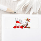Funny Santa and Reindeer Cartoon Etiket (Insitu)