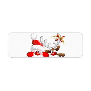 Funny Santa and Reindeer Cartoon Etiket