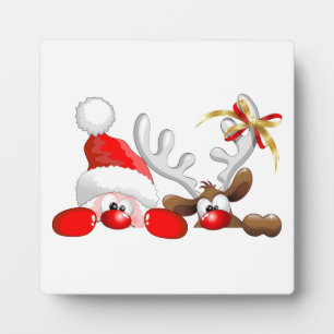 Funny Santa and Reindeer Cartoon Fotoplaat