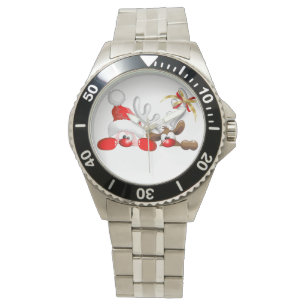 Funny Santa and Reindeer Cartoon horloges
