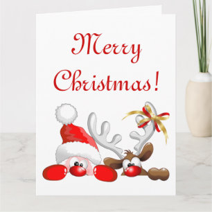 Funny Santa and Reindeer Cartoon Kaart