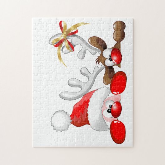 Funny Santa and Reindeer Cartoon Legpuzzel (Verticaal)