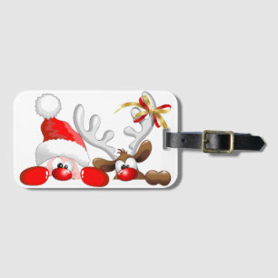 Funny Santa and Reindeer Cartoon Ornament Magnet B Bagagelabel