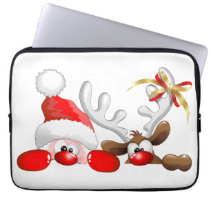 Funny Santa and Reindeer Cartoon Ornament Magnet B Laptop Sleeve