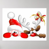 Funny Santa and Reindeer Cartoon Poster (Voorkant)