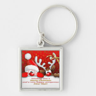 Funny Santa and Reindeer Cartoon Sleutelhanger