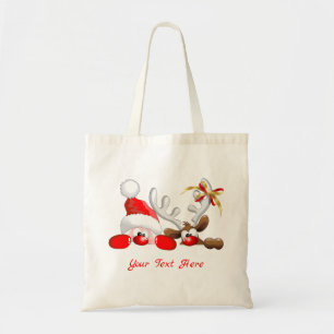 Funny Santa and Reindeer Cartoon Tote Bag
