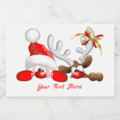 Funny Santa and Reindeer Cartoon Voedselcontainer Etiket (Enkel label)