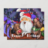 Funny Santa and Reindeers Birthday Party - Cheers Briefkaart (Voorkant / Achterkant)