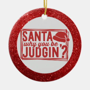 Funny Santa be Judende Glitter Humor Xmas Joke Keramisch Ornament