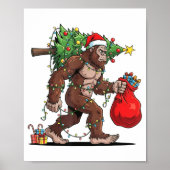 Funny Santa Bigfoot Christmas Tree Lights Xmas Boy Poster (Voorkant)