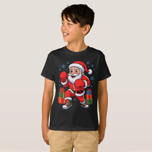 Funny Santa Boxing Lover Boxer Holiday Christmas X T-shirt (Voorkant volledig)