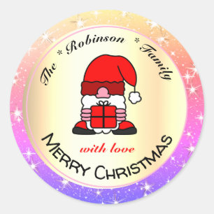 Funny Santa Cartoon en kleurrijke Glitter Christma Ronde Sticker