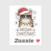 Funny Santa Cat “Meowy Christmas” Vinyl Sticker  (Feuille)