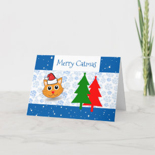 Funny Santa Cat Snow Merry Catmas kerstbomen Kaart