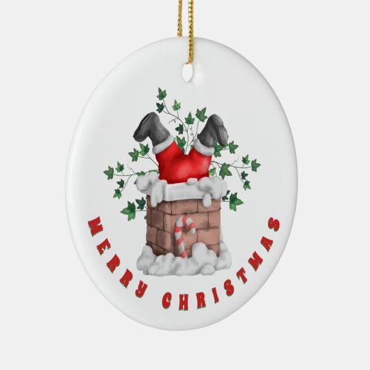 Funny Santa Chimney Merry Kerstmis Keramisch Ornament (Rechts)