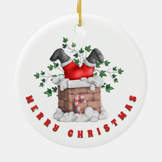 Funny Santa Chimney Merry Kerstmis Keramisch Ornament (Achterkant)