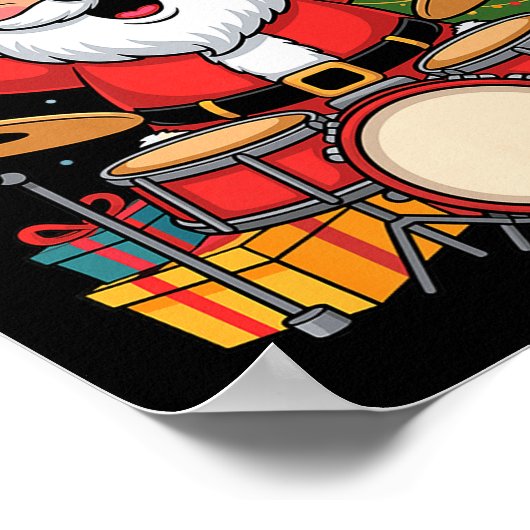 Funny Santa Christmas Design Drums Holiday Xmas Pa Poster (Hoek)