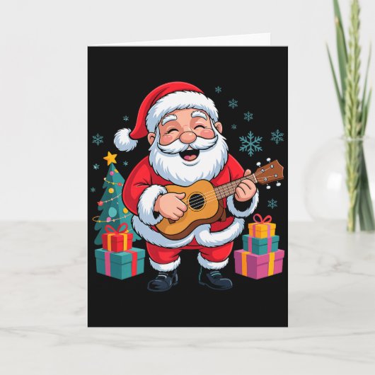 Funny Santa Christmas Design Ukulele Holiday Xmas Kaart (Voorkant)