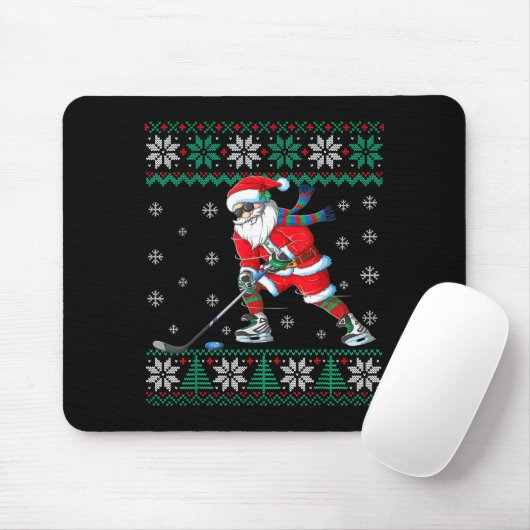 Funny Santa Claus Christmas Ice Hockey Ugly Sweate Muismat (Met muis)