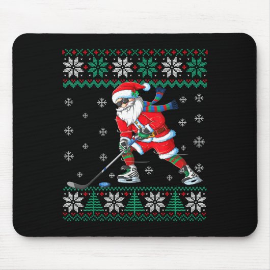 Funny Santa Claus Christmas Ice Hockey Ugly Sweate Muismat (Voorkant)