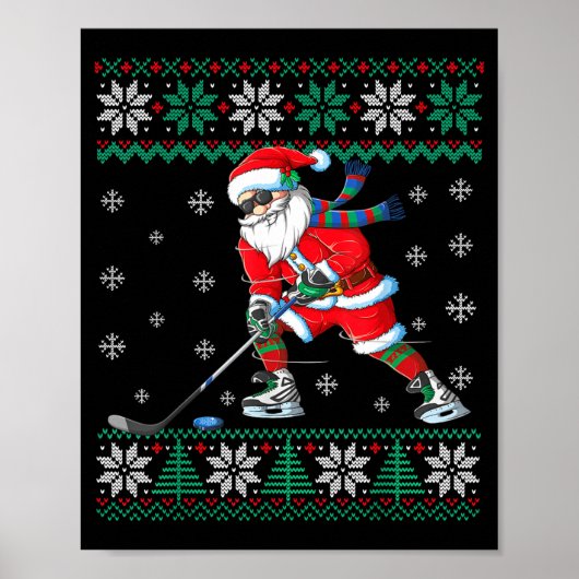 Funny Santa Claus Christmas Ice Hockey Ugly Sweate Poster (Voorkant)
